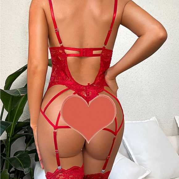 Cherry Red cut out lace lingerie top *no stockings or panties* - Picture 5 of 6